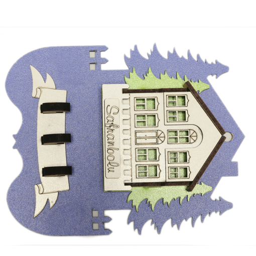 Safranbolu Evi ve Ağaç Modelli Mavi Renkli Duvar Tipi Anahtarlık